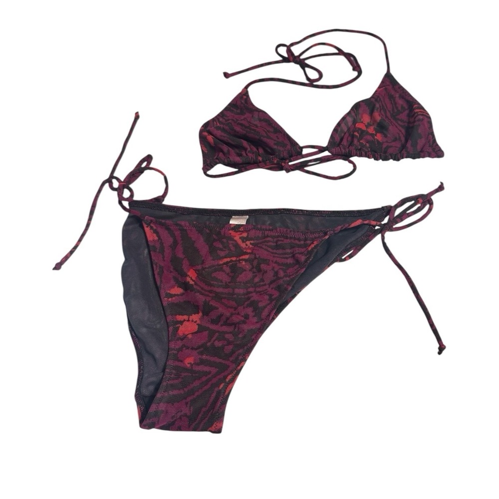 Vintage Victoria's Secret Sheer Mesh Animal Print Side Tie String Bikini XS/S - Picture 3 of 8